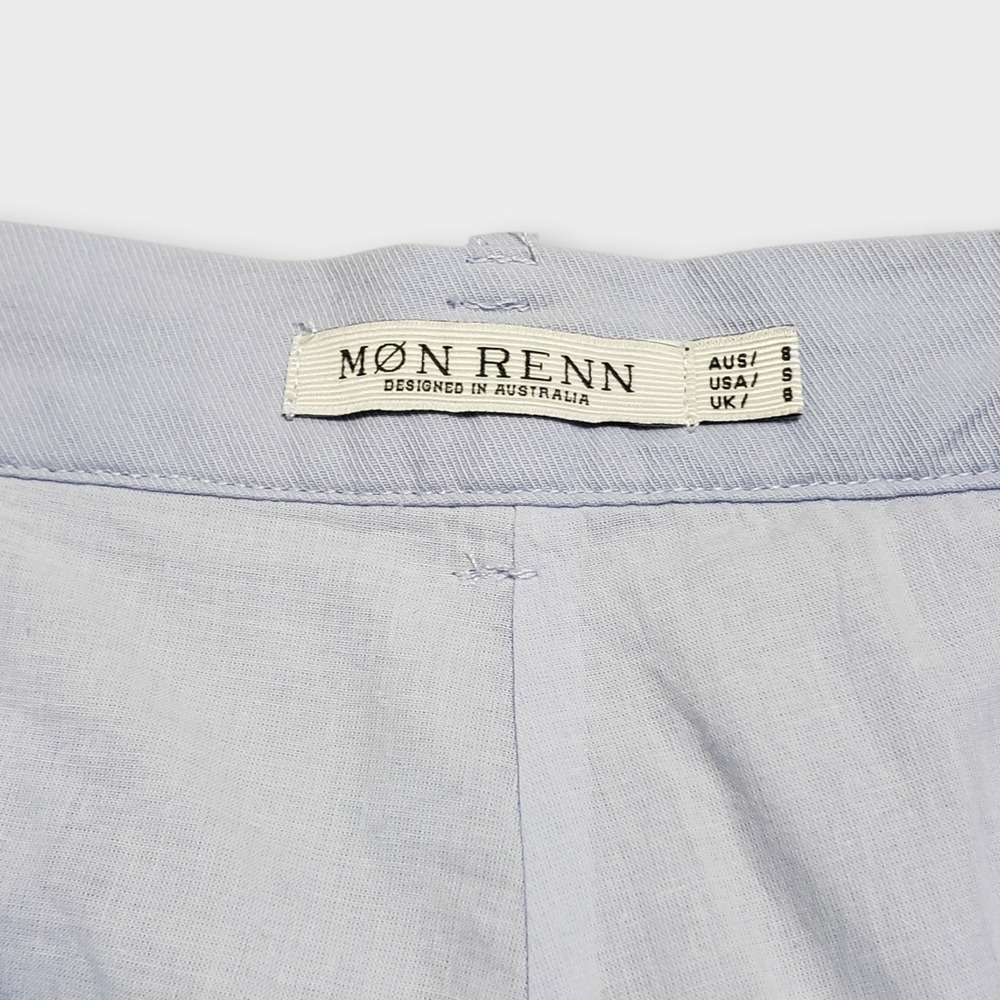 Mon Renn Lisle Trousers Powder Blue Size Small White Ric Rac Trim Split Hem - Picture 6 of 14